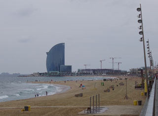 Vy ver stranden i Barcelona